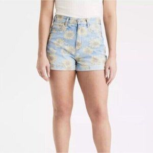 American Eagle Denim Mom Shorts Sunflower Print Light Blue Wash Women's Size 8